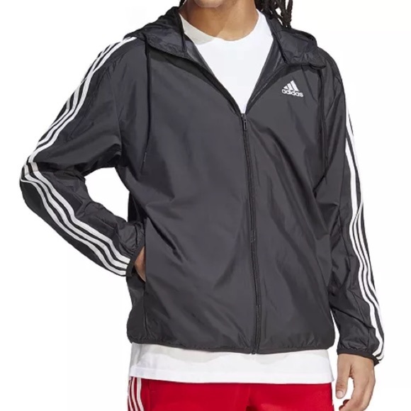 Adidas Men's Essentials Woven Three-Stripes Logo Windbreaker Size Small NWT - Picture 1 of 5